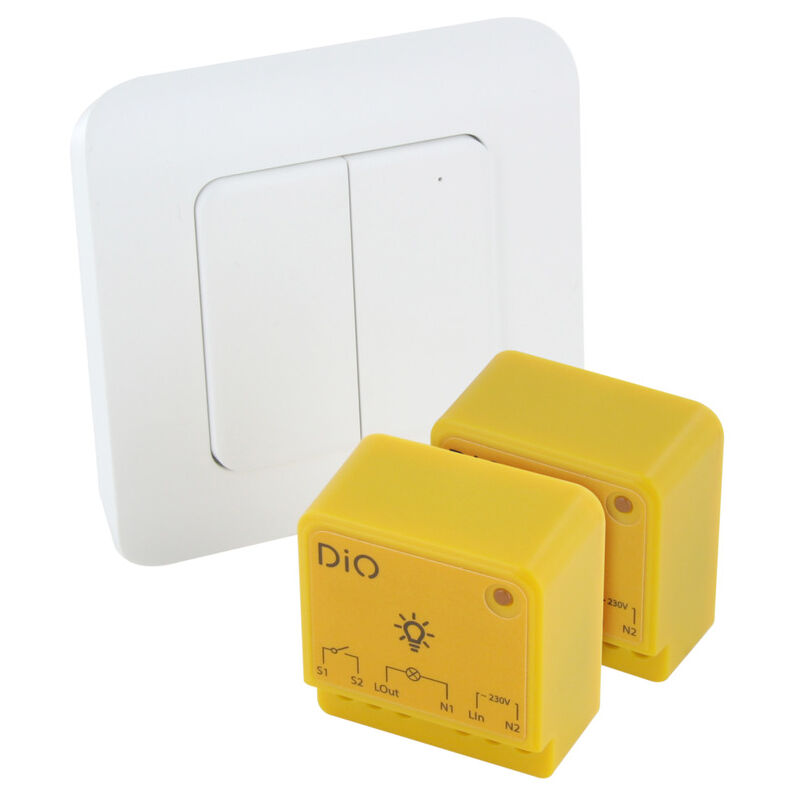 Set de 2 modules d'éclairage + interrupteur double sans fil - 1000W - Jaune - DiO