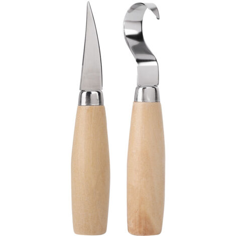 Kit de 2 outils de sculpture sur bois avec couteaux droits et coudés pour menuiserie
