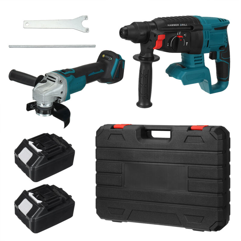Maerex - Kit de 2 outils - Meuleuse d'angle sans fil 125mm + Marteau perforateur sans fil - avec 2 batteries - 1 chargeur