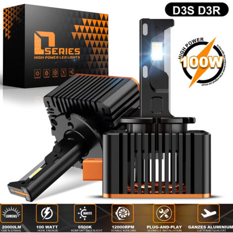 Kit de 2 phares LED 100 W D1S D2S D3S 20000 lm, sans erreur Canbus, ampoule blanche 6500 K IP68 DÉFENSIVE (100 W/Lampe) - D3S