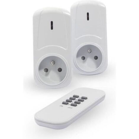 Kit de 2 prises télécommandées On/Off – Alimentation 230VCA – Puissance 2000W – Fréquence 433,92 MHz – Distance 30m – Protection IP44 – Chacon