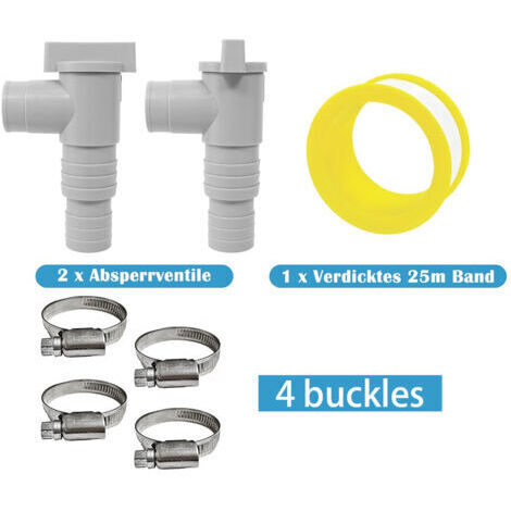 Kit de 2 robinets d'arrêt pour piscines hors sol avec raccord de tuyau de 32 mm : adaptateur pour tuyau de piscine, vanne d'arrêt de 32 mm, accessoires d'entretien pour piscine.