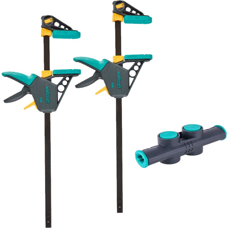 Kit de 2 Serre-Joints à une main xl et connecteur - Ouverture jusqu'à 1060 mm - Force de serrage max. 120 kg - réf. 8624000 - Wolfcraft