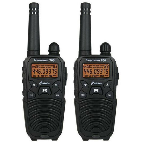 Talkie-walkie Stabo Freecomm700 – Portée 10 km – 8 canaux – Puissance 500 mW – Accus 600 mAh inclus – Fonction VOX et tonalités d'appel