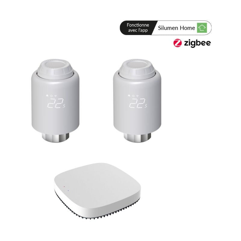 Silamp - Kit de 2 Têtes Thermostatiques Connectées Universelle + Passerel