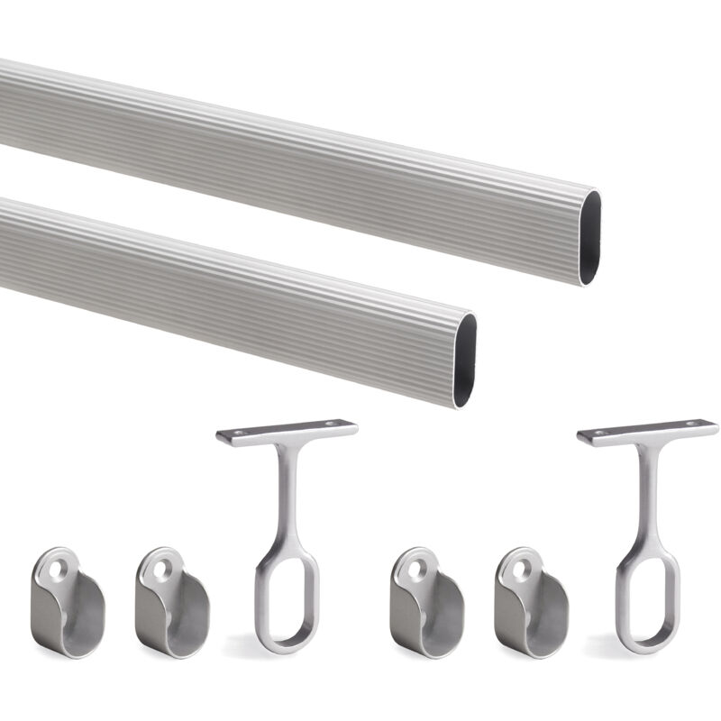 Emuca - Lot de 2 rails d'armoire de 1,15 m avec supports, Aluminium et Zamak, Anodisé mat