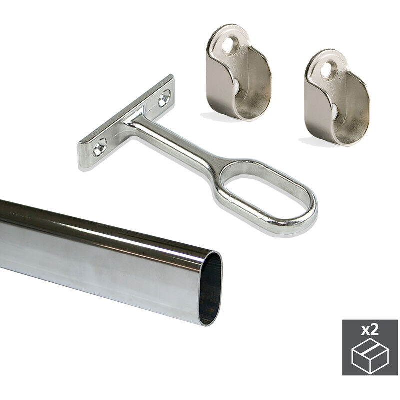 

Barra de armario, ovalada 30x15 mm, 1.400 mm, Acero, Cromado, 2 ud. - Cromado - Emuca