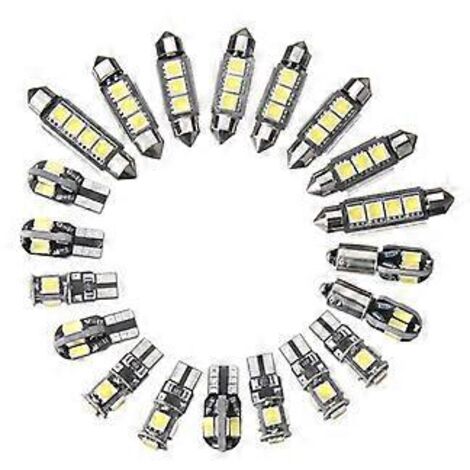 Kit de 20 ampoules LED pour éclairage intérieur de voiture (plafonnier, coffre, portières, plaque d'immatriculation), ultra-lumineuses, sans erreur Canbus.