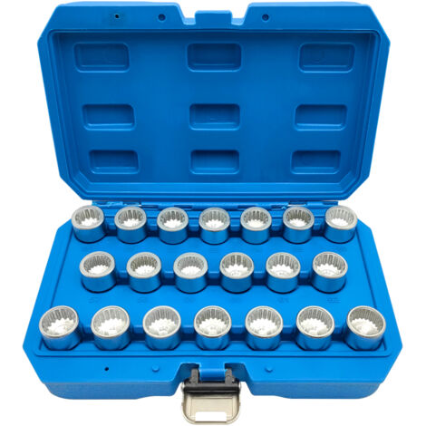 Kit de 20 clés de rechange pour écrous antivol de roue Porsche, comprenant un adaptateur pour douilles et des outils de démontage.