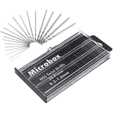 Kit de 20 mini forets hélicoïdaux HSS, ensemble de mini forets de précision, forets hélicoïdaux HSS 0,3 mm-1,6 mm, forets hélicoïdaux avec boîte pour la fabrication de modèles en bois, bricolage