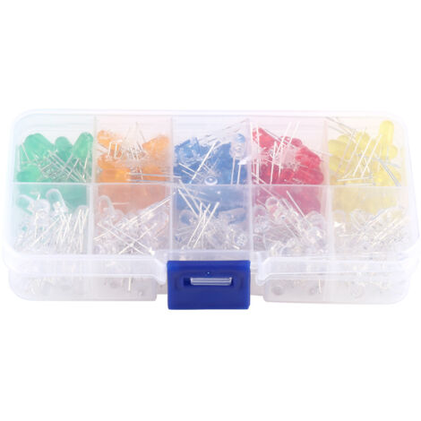 Kit de 200 diodes électroluminescentes (LED) de 5 mm, couleurs jaune, rouge, bleu, vert et orange.