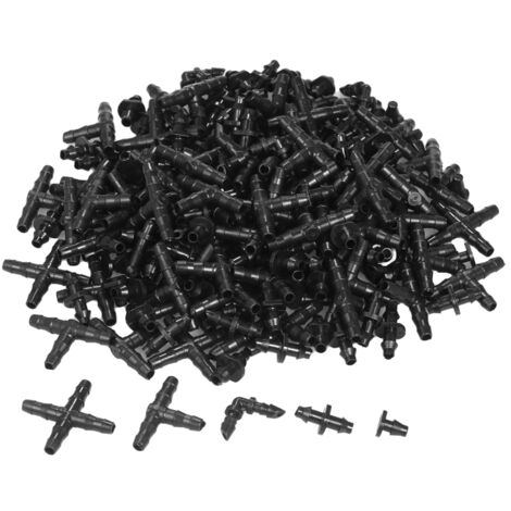 Kit de 200 piezas para sistemas de riego por goteo: racores con púas compatibles con mangueras de jardín y césped de 1/4 de pulgada (20 racores de 4 vías, 20 codos, 80 extremos rectos, 20 tapones, 60 