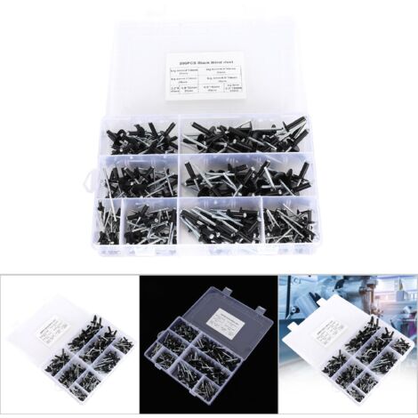 Kit de 200 rivets aveugles en aluminium, assortiment de fixations 3.2/4.0/4.8mm, couleur noire
