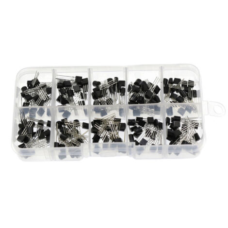Kit de 200 transistors de puissance NPN/PNP TO-92 (10 types et valeurs) : BC337/BC327/2N222/2N2907/2N3904/2N3906/S8050/S8550/A1015/C1815, avec boîte de rangement portable.