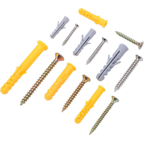 Kit de 210 vis autotaraudeuses en acier carbone, tête plate crucifix, avec chevilles en nylon pour fixation de rideaux