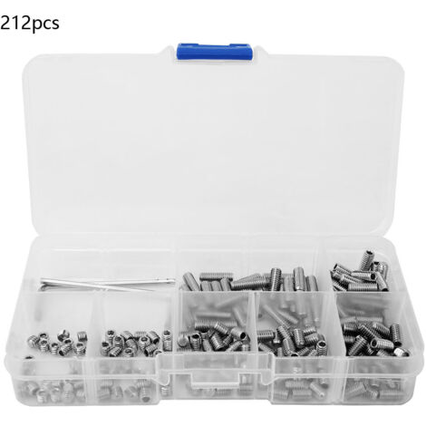 Kit de 212 vis sans tête M4 à tête plate en acier inoxydable 304 avec clé hexagonale.