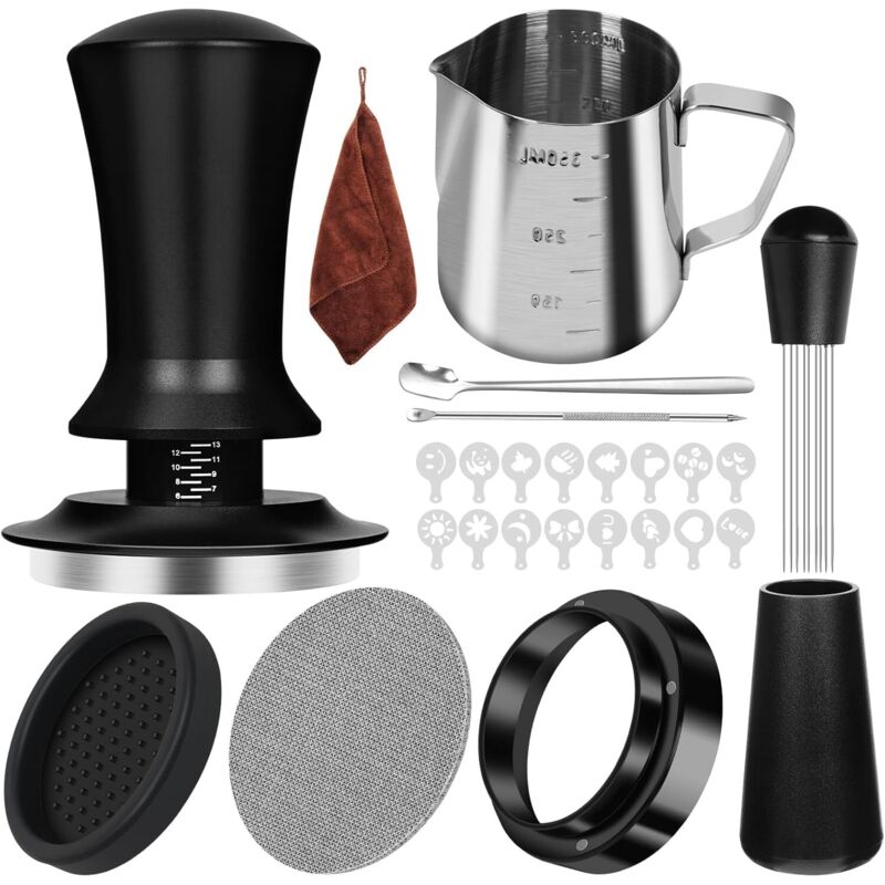 Kit de 25 Accessoires à Espresso, Ensemble de Tasseur à Espresso et de Tasseur à Café, Tasseur à Espresso de 51 mm à Ressort Étalonné, Écran de Puck