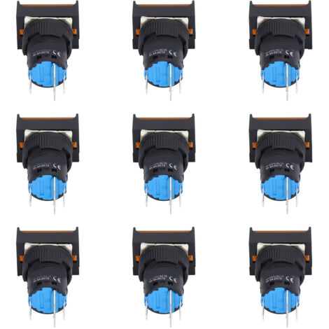 Kit de 25 boutons-poussoirs 16mm carrés à voyant lumineux, 24V jaune, avec fonction verrouillage automatique et momentané.