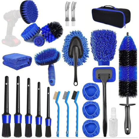 Kit de 25 cepillos de limpieza para el interior, el exterior y el salpicadero de tu coche. Incluye taladro y cepillos de precisión.