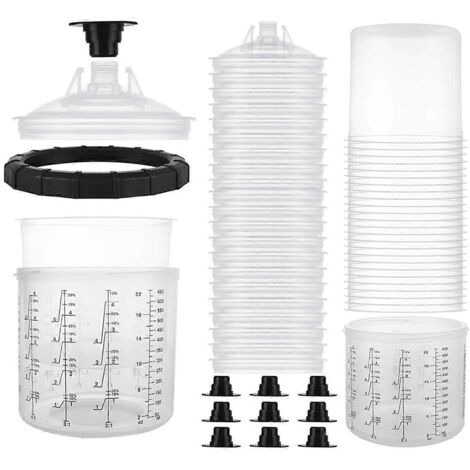 Kit de 25 gobelets mélangeurs jetables pour pistolet à peinture 20 oz (600 ml)