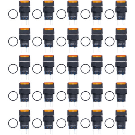 Kit de 25 interrupteurs à bouton-poussoir momentanés autobloquants carrés de 16 mm avec voyant lumineux jaune 12 V