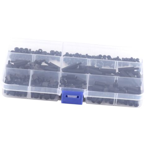 Kit de 250 Entretoises Filetées M3 en Nylon, Écrous Hexagonaux et Vis (Assortiment Colonnes Mâles M3)