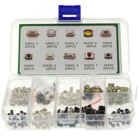 Kit de 250 pulsadores táctiles (10 tipos diferentes) para mando a distancia de coche, con caja de almacenamiento portátil. Accesorios incluidos.
