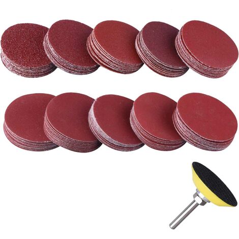 Kit de 25MM Disques Abrasifs, 100 Pièces Disque de Ponçage de Grain 100 180 240 1500 3000 avec TamponRotatif Dremel Disque de Ponçage pour Fraisage Gravure Meulage