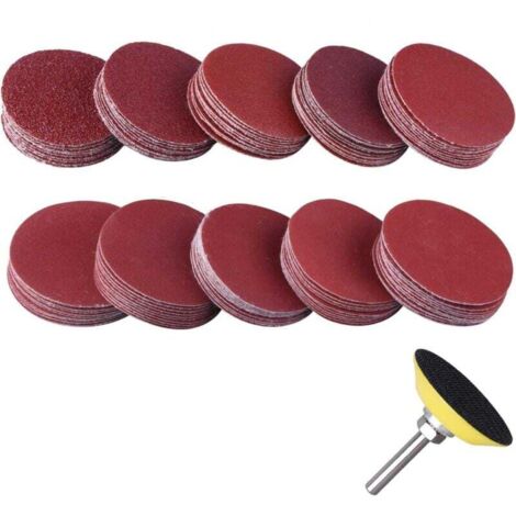 Kit de 25MM Disques Abrasifs, 100 Pièces Disque de Ponçage de Grain 100 180 240 1500 3000 avec TamponRotatif Dremel Disque de Ponçage pour Fraisage Gravure Meulage