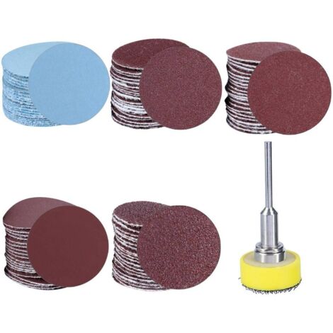 Kit de 25MM Disques Abrasifs, 100 Pièces Disque Ponçage Grain 180 240 1500 3000 avec Tampon 3MM pour Outil Rotatif Dremel Fraisage Gravure Meulage -