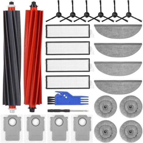 Kit de 26 Accessoires pour compatible pour Roborock S8 MaxV Ultra, 2 Brosses Principales, 4 Filtres HEPA, 4 Chiffons de Nettoyage, 4 Lingettes Latérales, 6 Brosses Latérales, 4 Sacs à Poussiè-Crezuo