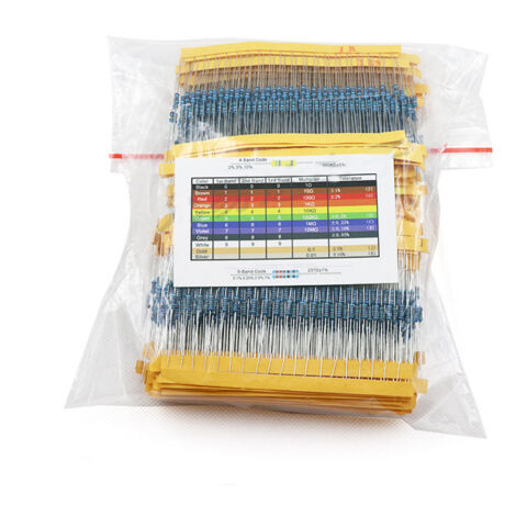 Kit de 2600 résistances de 130 valeurs couramment utilisées, résistances à film de carbone métallique 1 % 1/4 W, classification : résistances à gamme complète, résistances électriques fixes