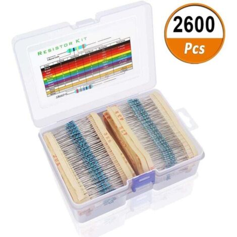 Kit de 2600 resistencias, 130 valores, resistencias variadas al 1 %. Surtido de resistencias de película metálica de 1 a 3 ohmios, 1/4 W, con estuche para proyectos y experimentos.