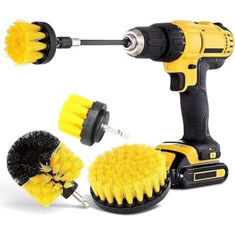 Kit de 3 Brosses pour Perceuse - Nettoyage Profond Voiture, Jantes, Carrelage & Cuisine - Accessoire pour Visseuse/Perceuse avec Têtes Conique, Plate et Ronde
