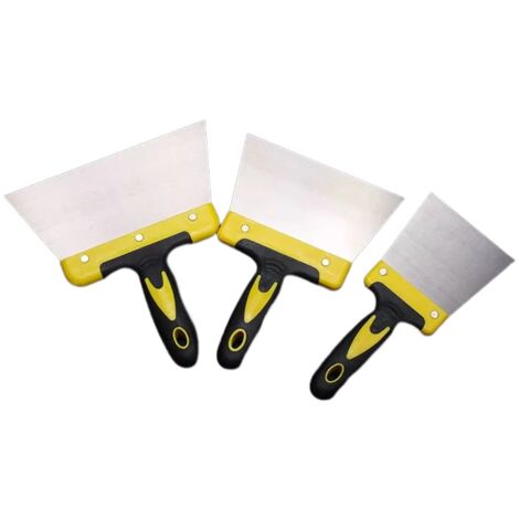 Kit de 3 Couteaux à Enduire et à Gratter - pour Plâtre, Peinture et Papier Peint - avec Poignées Confortables et Lame Flexible