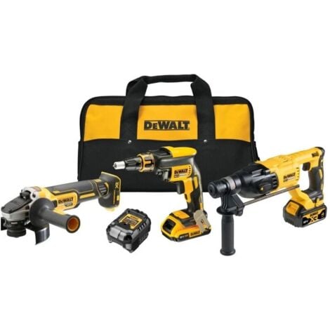 Kit de 3 herramientas de 18 voltios: DCF620 - DCH133 - DCG405 - DEWALT - con 2 baterías de 2,0 y 4,0 Ah 18V - cargador - bolsa - DCK308DM