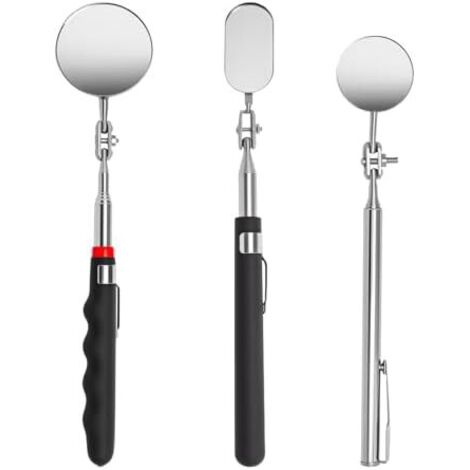 Kit de 3 Miroirs d'Inspection Télescopiques - Miroir Rotatif à 360° avec Poignée Extensible pour Mécaniciens et Inspection Automobile Dentiste Pratique Outil Multifonction