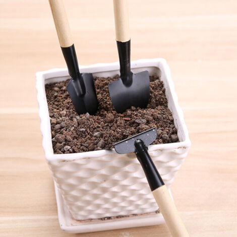 Kit de 3 Outils de Jardinage en Acier Inoxydable avec Manche en Bois - Pioche, Truelle et Rateau à Main - 22 cm