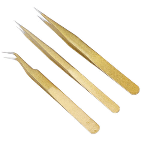Kit de 3 pinces à cils professionnelles en inox pour pose d'extensions et manucure