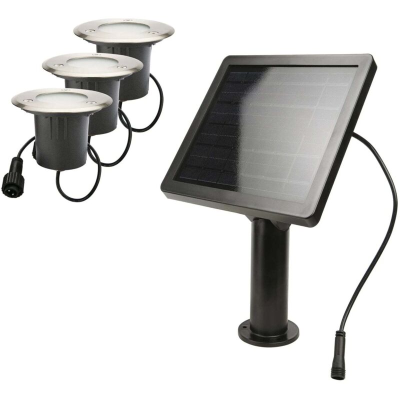 Kit de 3 spots led encastrés solaires Inox KIT3–SUN28 - 3 Câbles de 2m - 100 lumens / spot Kit de 3 spots led encastrés solaires Inox KIT3–SUN28 - 3 Câbles de 2m - 100 lumens / spot