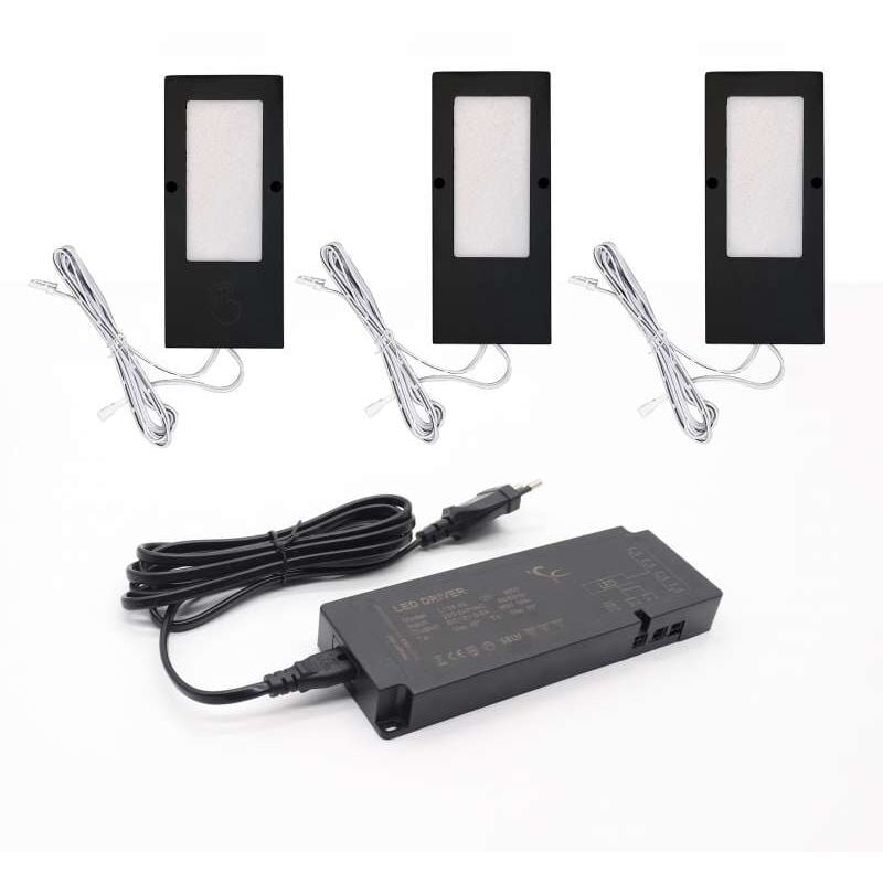 Herrajes Alk - Kit de 3 spots led rectangulaire 12v - Décor : Noir mat - sc herrajes