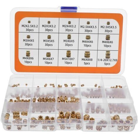 Kit de 300 Écrous Moletés en Laiton Thermoscellés Inserts Filetés en Plastique Tailles M2 à M6 et 1/4-20 Adaptés pour Impression 3D et Assemblages Industriels Résistance à la