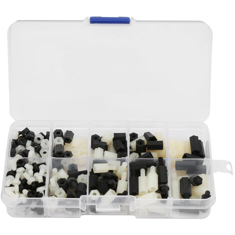 Kit de 300 entretoises M3 en nylon blanc et noir, avec écrous et vis à tête cruciforme