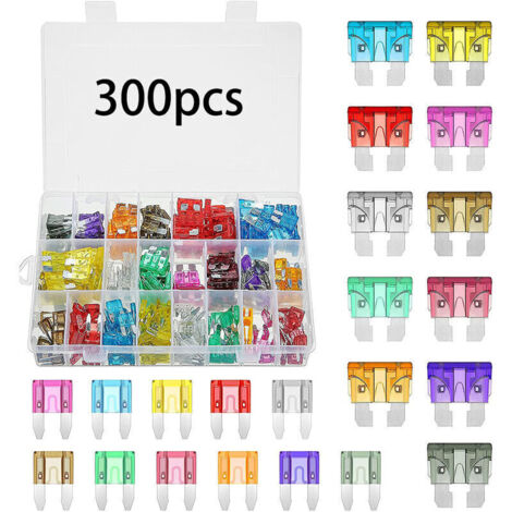 Kit de 300 fusibles de voiture – 150 fusibles moyens et 150 petits – 11 couleurs pour identification – Matériaux durables en zinc et plastique