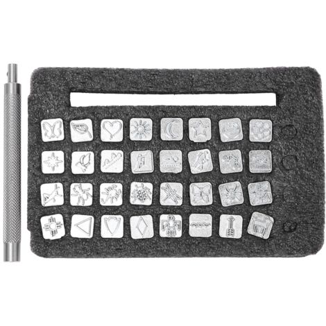 Kit de 32 outils en alliage de zinc pour embossage et gravure sur cuir, poinçons et moules DIY