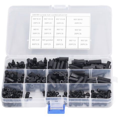 Kit de 320 Pièces Écrous et Vis Hexagonales M3 en Nylon, Assortiment Entretoises Mâles et Femelles avec Coffret de Rangement