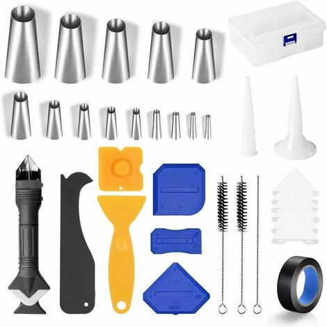 Kit de 33 outils de calfeutrage en silicone - Outil de finition - Racloir à coulis, buse de calfeutrage - Réutilisable - Pour cuisine, salle de bain, fenêtre, évier, sol, coin