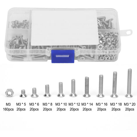 Kit de 340 vis à tête fraisée plate cruciforme en acier inoxydable M3 - Assortiment de fixation