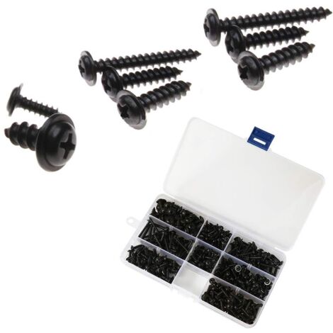Kit de 340 vis autotaraudeuses pour tôle, en acier inoxydable au carbone, à tête plate et tête cruciforme, pour le bois. Tailles : M3.0 à M4.8.-AquaForge