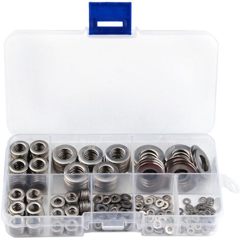 Kit de 360 rondelles plates en acier inoxydable de 8 tailles différentes avec boîte de rangement portable (M2 M2.5 M3 M4 M5 M6 M8 M10)